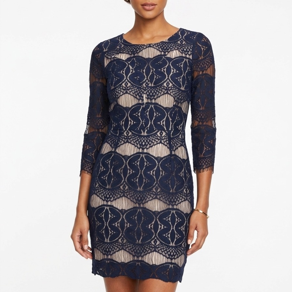 Skies Are Blue Bodycon Navy Lace Dress